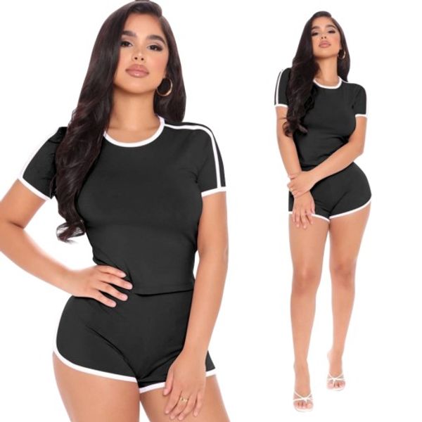 women sport fitness short sleeve t-shirt high waist elastic shorts suit exercise female loose running yoga set, White;black
women sport fitness short sleeve t-shirt high waist elastic shorts suit exercise female loose running yoga set, White;black