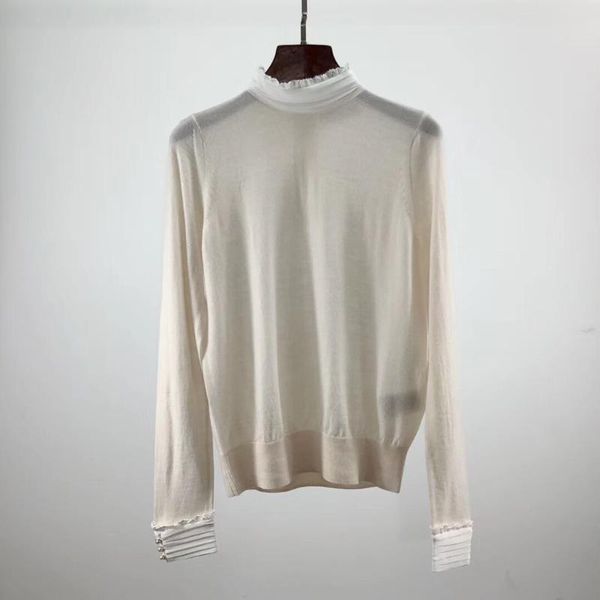 2019 fall and winter temperament lace stitching ruffles collar folded sleeve women knitted top, White;black
2019 fall and winter temperament lace stitching ruffles collar folded sleeve women knitted top, White;black