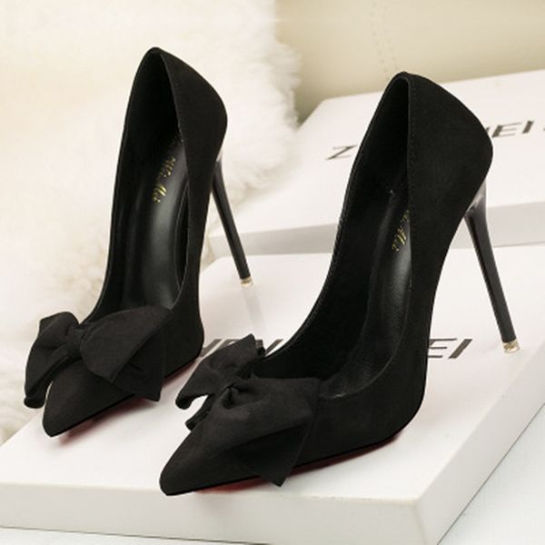 women's shoes suede leather bow fine with suede fashion high heel shallow mouth pointed nightclub high heeled women pumps, Black
women's shoes suede leather bow fine with suede fashion high heel shallow mouth pointed nightclub high heeled women pumps, Black