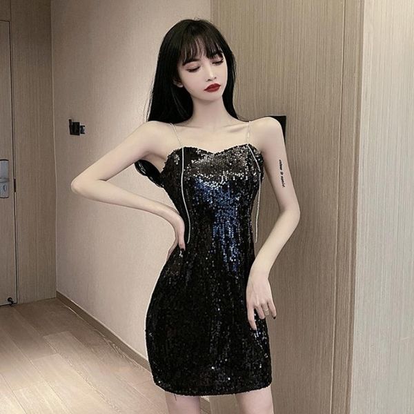 2020 new summer sequin strap tube small black dress slim slimming hip bottom dress female, White;black
2020 new summer sequin strap tube small black dress slim slimming hip bottom dress female, White;black