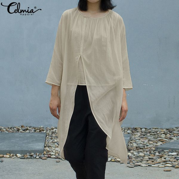 vintage asymmetrical long shirts celmia women fashion blouses 2020 summer split tunic casual loose solid pleated blusas 5xl, White
vintage asymmetrical long shirts celmia women fashion blouses 2020 summer split tunic casual loose solid pleated blusas 5xl, White