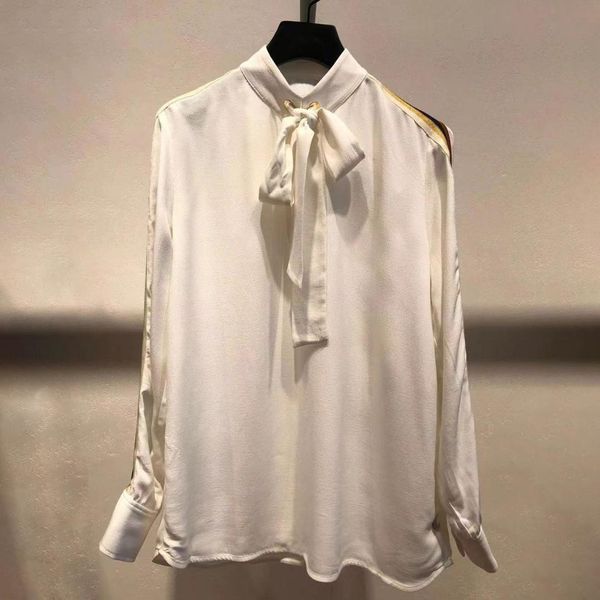 2019 autumn / winter new color matching striped lace bow high collar simple women's shirt, White
2019 autumn / winter new color matching striped lace bow high collar simple women's shirt, White