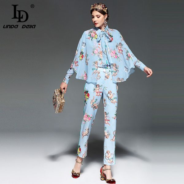 ld linda della runway designer casual two piece suits women's set long sleeve cloak blouse and floral print pants suit, White;black
ld linda della runway designer casual two piece suits women's set long sleeve cloak blouse and floral print pants suit, White;black