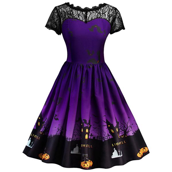 2018 fashion summer dress female women short sleeve halloween retro lace vintage dress a line pumpkin swing robe vestidos, Black;gray
2018 fashion summer dress female women short sleeve halloween retro lace vintage dress a line pumpkin swing robe vestidos, Black;gray