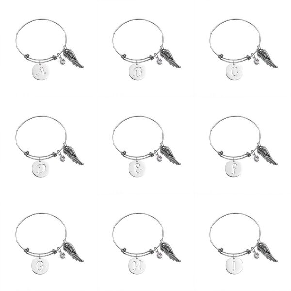 26 letters women adjustable round bracelet pendant stainless steel feather wing bangles for women girl jewelry pulseira handmade, Black
26 letters women adjustable round bracelet pendant stainless steel feather wing bangles for women girl jewelry pulseira handmade, Black
