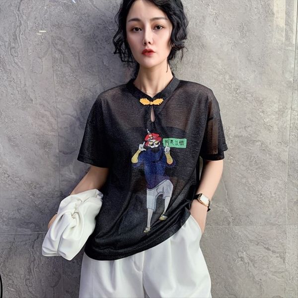 short-sleeved t-shirt female 2020 summer chinese style plate buckle stand collar t-shirt cheongsam cheongsam modified printed top, White
short-sleeved t-shirt female 2020 summer chinese style plate buckle stand collar t-shirt cheongsam cheongsam modified printed top, White