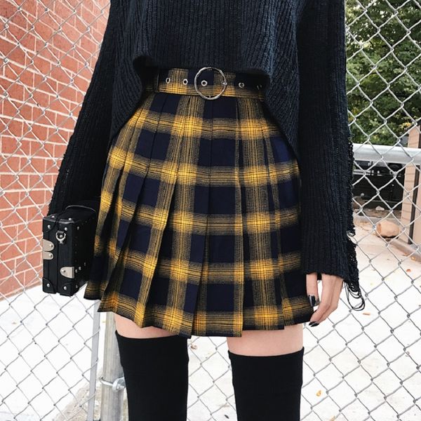 women's plaid short tennis skirt high waist skirt fitness tennis yellow black plaid pleated punk short, Black;red
women's plaid short tennis skirt high waist skirt fitness tennis yellow black plaid pleated punk short, Black;red