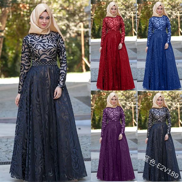 

muslim abaya lace maxi dress turkish hijab vestidos cardigan kimono long robe gowns jubah middle east eid ramadan arab islamic, Red