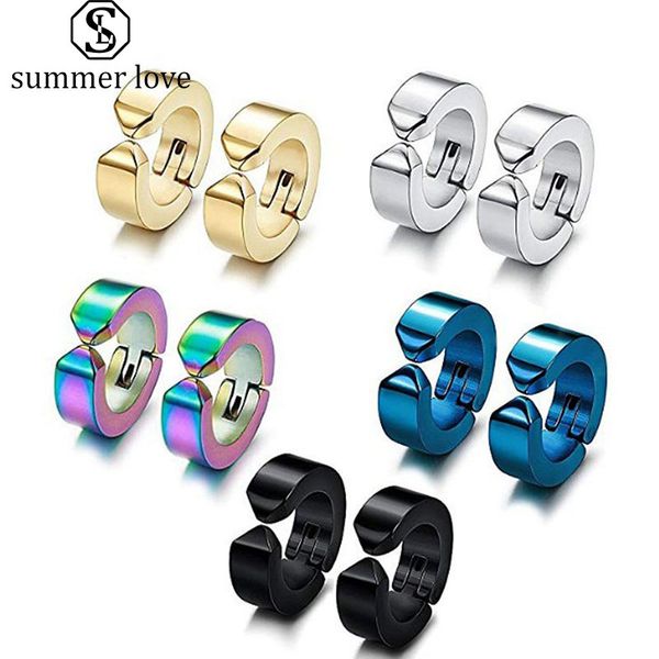new design blue black men ear clip stainless steel non piercing punk earring women men 5 colors circle cuff earrings fashion jewelry 2019, Silver 
new design blue black men ear clip stainless steel non piercing punk earring women men 5 colors circle cuff earrings fashion jewelry 2019, Silver