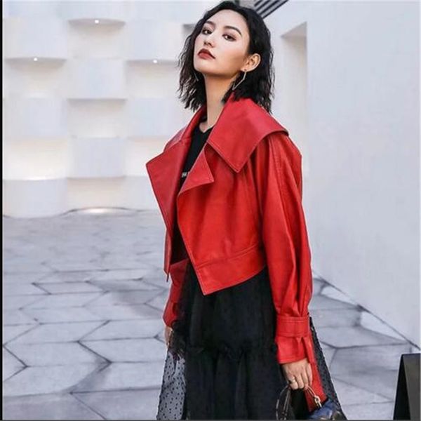 autumn women pu leather jackets short coat turndown collar belt lace-up motorcycle black punk red overcoat female outwear
autumn women pu leather jackets short coat turndown collar belt lace-up motorcycle black punk red overcoat female outwear