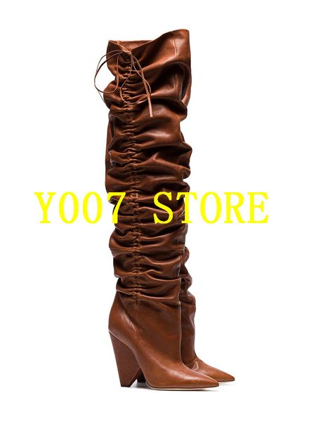 genuine leather design winter shoes woman slip on pleated thigh high boots pointed toe spike heels elastic long botas mujer 2019, Black
genuine leather design winter shoes woman slip on pleated thigh high boots pointed toe spike heels elastic long botas mujer 2019, Black