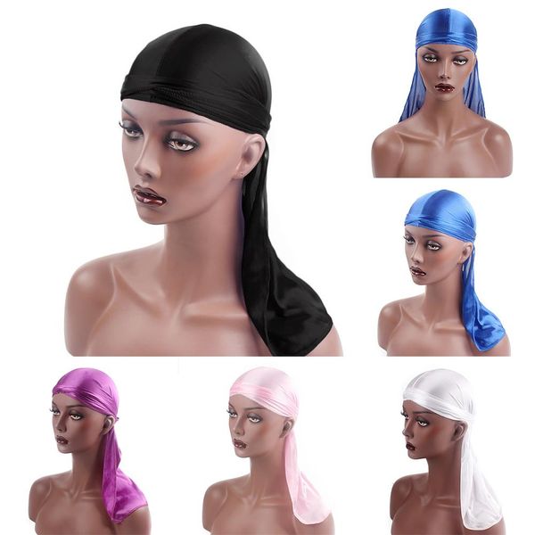 new silk long tail scarf cap men's satin durags bandanna turban wigs men silky durag headwear pirate hat, Blue;gray
new silk long tail scarf cap men's satin durags bandanna turban wigs men silky durag headwear pirate hat, Blue;gray