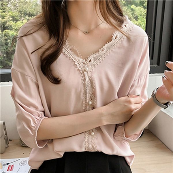 women summer lace blouse shirt fashion v-neck and blouses pearl button half sleeve loose shirts tunic blusa femme plus size, White
women summer lace blouse shirt fashion v-neck and blouses pearl button half sleeve loose shirts tunic blusa femme plus size, White