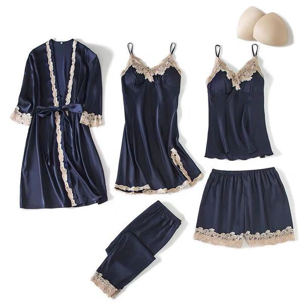 summer satins silk 5-piece gowm sets women bathrobes ice silk lace kawaii spaghetti straps sleepdress ropa de dormir mujer, Black;red
summer satins silk 5-piece gowm sets women bathrobes ice silk lace kawaii spaghetti straps sleepdress ropa de dormir mujer, Black;red