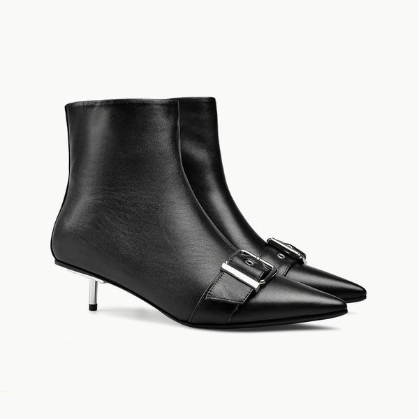 women ankle boots belt buckle in font zipper in side point toe metal thin mid heels short plush lining winter boots, Black
women ankle boots belt buckle in font zipper in side point toe metal thin mid heels short plush lining winter boots, Black