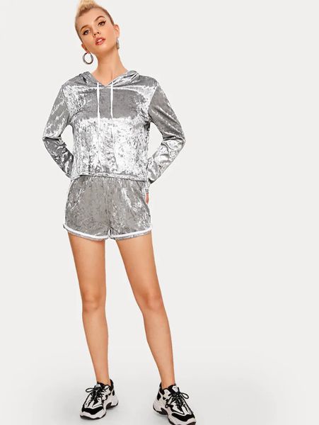 hooded long sleeve shorts 2pcs set fashion casual sweatshirt female clothing 2020 womens designer tracksuits crew neck, Gray
hooded long sleeve shorts 2pcs set fashion casual sweatshirt female clothing 2020 womens designer tracksuits crew neck, Gray