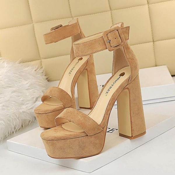 super high heel thick heel waterproof platform suede square head open toe nightclub high one word sandals, Black
super high heel thick heel waterproof platform suede square head open toe nightclub high one word sandals, Black