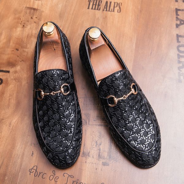 Men's pointed leather shoes weaving business casual shoes shoes breathable summer, Red