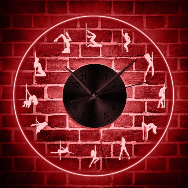 

pole dancer luminous wall clock pole dancing modern silent movement led clock dancer gift steal tube dancing wall art deco light