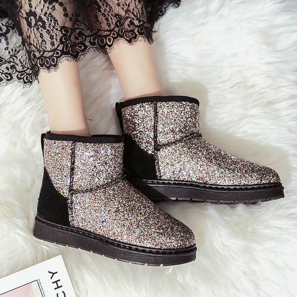 size 35-40 2019 new women ankle snow boots winter comfortable shining bling shoes woman flat heels female elegant flock boot, Black 
size 35-40 2019 new women ankle snow boots winter comfortable shining bling shoes woman flat heels female elegant flock boot, Black