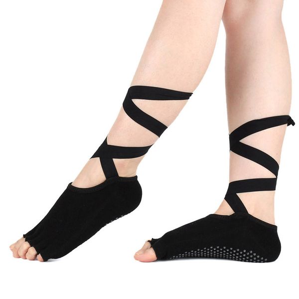1 pair women sports cotton yoga socks with cross belt silicone dots non slip skid antiskid dance ballet fitness socks, Black
1 pair women sports cotton yoga socks with cross belt silicone dots non slip skid antiskid dance ballet fitness socks, Black