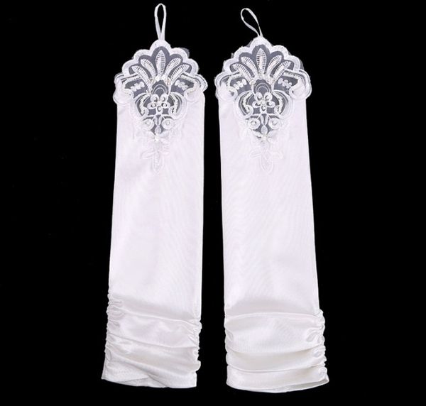 women bridal long gloves fingerless embroidery lace glitter sequins solid color opera length mittens hook finger wedding, White
women bridal long gloves fingerless embroidery lace glitter sequins solid color opera length mittens hook finger wedding, White