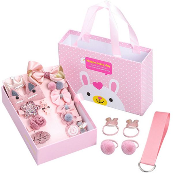 new 18-piece baby hair accessories headdress girls hairpin children hairpin hair ring gift box set, Slivery;white