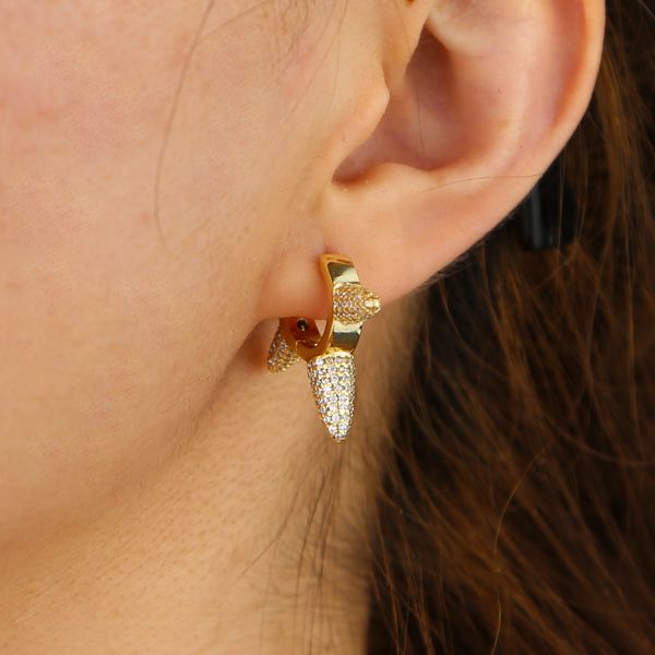 new three spike punk style women earring round white clear cz hoop minimal delicate design gold filled jewelry, Golden;silver
new three spike punk style women earring round white clear cz hoop minimal delicate design gold filled jewelry, Golden;silver
