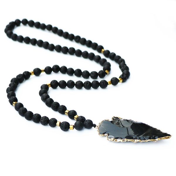 trendy women men jewelry mala necklace natural black lava stone with obsidian arrow pendant vintage necklace, Silver
trendy women men jewelry mala necklace natural black lava stone with obsidian arrow pendant vintage necklace, Silver