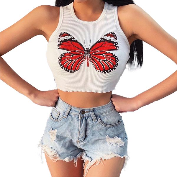 2020 new women butterfly print bodycon crop sleeveless slim women summer tank ruffle t shirt, White
2020 new women butterfly print bodycon crop sleeveless slim women summer tank ruffle t shirt, White