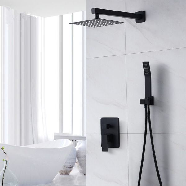 8" matte black shower system contain shower faucet rough-in valve body and shower set
8" matte black shower system contain shower faucet rough-in valve body and shower set
