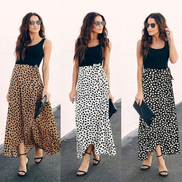 women's summer polka dot printing casual vocation work dating shopping long detachable waist belted skirts, Black
women's summer polka dot printing casual vocation work dating shopping long detachable waist belted skirts, Black