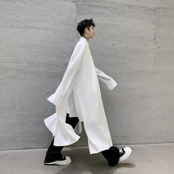 men 2 pieces splice casual long sleeve shirts male streetwear long style fashion loose dress shirts black white, White;black
men 2 pieces splice casual long sleeve shirts male streetwear long style fashion loose dress shirts black white, White;black