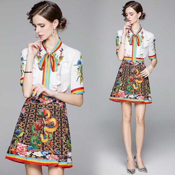 summer runway 2 piece womens sets vintage baroque print bow tie neck short sleeve shirt blouse mini skirt suits outfits, White
summer runway 2 piece womens sets vintage baroque print bow tie neck short sleeve shirt blouse mini skirt suits outfits, White