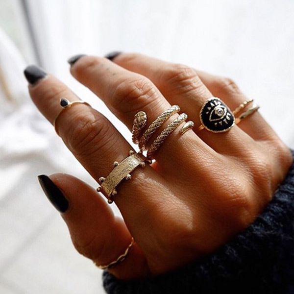 5pcs / set new fashion design ring snake pattern ring drip oil eye joint ring, Golden;silver
5pcs / set new fashion design ring snake pattern ring drip oil eye joint ring, Golden;silver