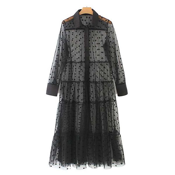 women stylish polka dot patchwork transparent midi shirt dress long sleeve female chic mesh dresses vestidos, Black;gray
women stylish polka dot patchwork transparent midi shirt dress long sleeve female chic mesh dresses vestidos, Black;gray