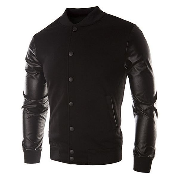 sweater jacket pu leather collar sweater personalized baseball needle clothes male, Black;brown
sweater jacket pu leather collar sweater personalized baseball needle clothes male, Black;brown