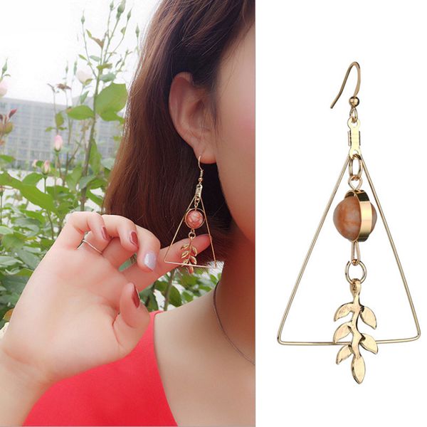 european and american retro leaf hollow triangle marble round bead earrings female personality fashion long earrings earrings jewelry, Golden
european and american retro leaf hollow triangle marble round bead earrings female personality fashion long earrings earrings jewelry, Golden