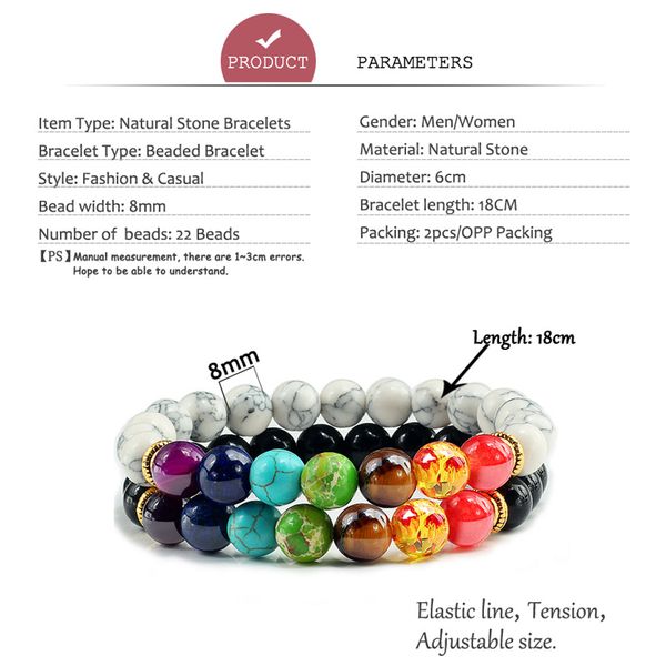2pcs/set trendy black white stone beads 7 chakra charm natural lava stone bracelet couple distance bracelet lovers jewelry gifts
2pcs/set trendy black white stone beads 7 chakra charm natural lava stone bracelet couple distance bracelet lovers jewelry gifts