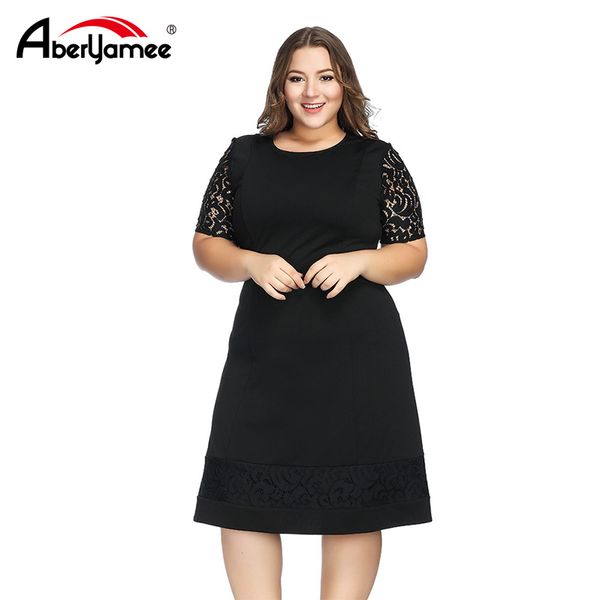 plus size women black lace short sleeve dress new casual o-neck slim a-line dress vintage knee-length solid party vestidos, Black;gray
plus size women black lace short sleeve dress new casual o-neck slim a-line dress vintage knee-length solid party vestidos, Black;gray