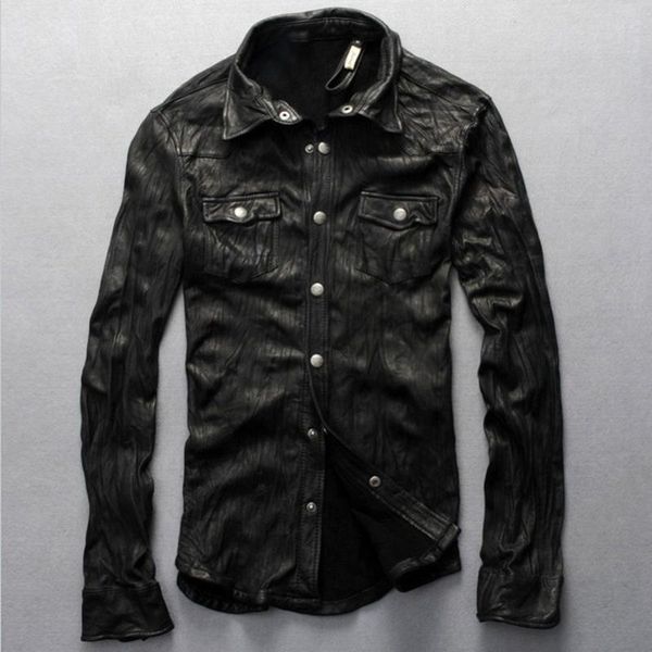 men's leather & faux slim fit genuine shirt soft sheepskin shirts black fold thin jacket men tight style m-xxxl
men's leather & faux slim fit genuine shirt soft sheepskin shirts black fold thin jacket men tight style m-xxxl