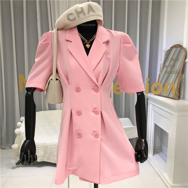 2020 summer new elegant short-sleeved suit dress women's candy color double-breasted slim-fit blazer dress lady summer, Black;gray
2020 summer new elegant short-sleeved suit dress women's candy color double-breasted slim-fit blazer dress lady summer, Black;gray