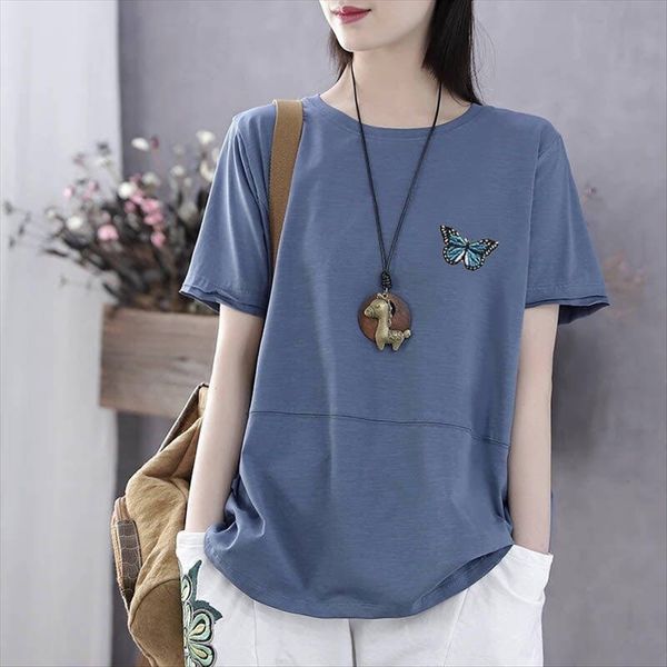 80-170 jin artistic short-sleeved t-shirt female loose large size versatile casual half-sleeve stitching female, White
80-170 jin artistic short-sleeved t-shirt female loose large size versatile casual half-sleeve stitching female, White