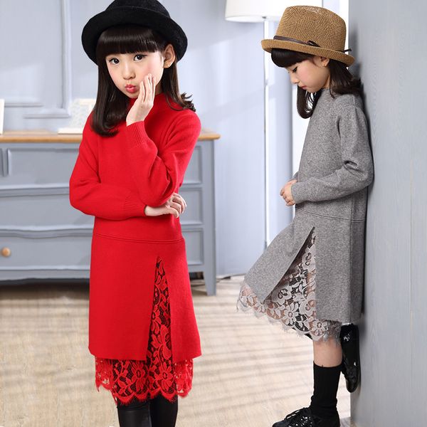 new winter girls sweater dress lace stitching split knitted dress long style turtleneck children dress rt318, Red;yellow
new winter girls sweater dress lace stitching split knitted dress long style turtleneck children dress rt318, Red;yellow
