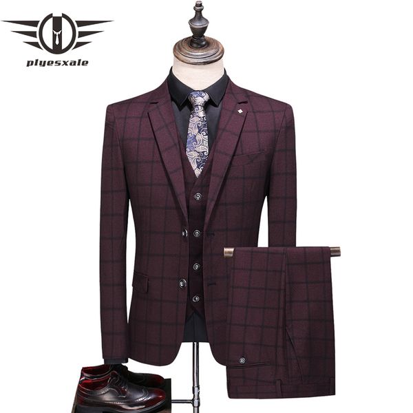 men's suits & blazers plyesxale gray burgundy navy blue plaid suit men 2021 spring autumn wedding for groom mens fashion casual man q86, White;black
men's suits & blazers plyesxale gray burgundy navy blue plaid suit men 2021 spring autumn wedding for groom mens fashion casual man q86, White;black
