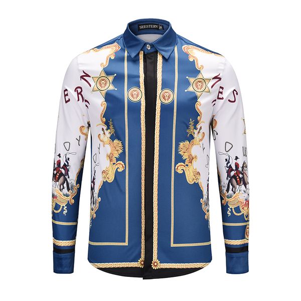 seestern brand shirt print western sowboy knight star badge fashion youth men's casual business shirt europe america nightclub, White;black
seestern brand shirt print western sowboy knight star badge fashion youth men's casual business shirt europe america nightclub, White;black