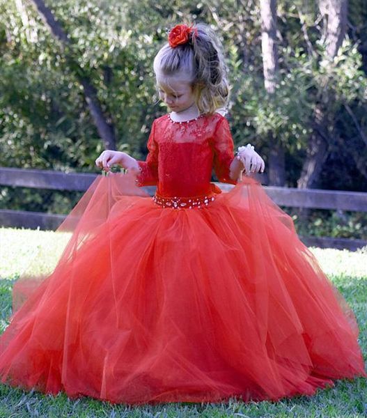 red long sleeves flower girl dress for wedding party lace tulle o neck girls pageant party gown with ribbon custom made, Red;yellow
red long sleeves flower girl dress for wedding party lace tulle o neck girls pageant party gown with ribbon custom made, Red;yellow