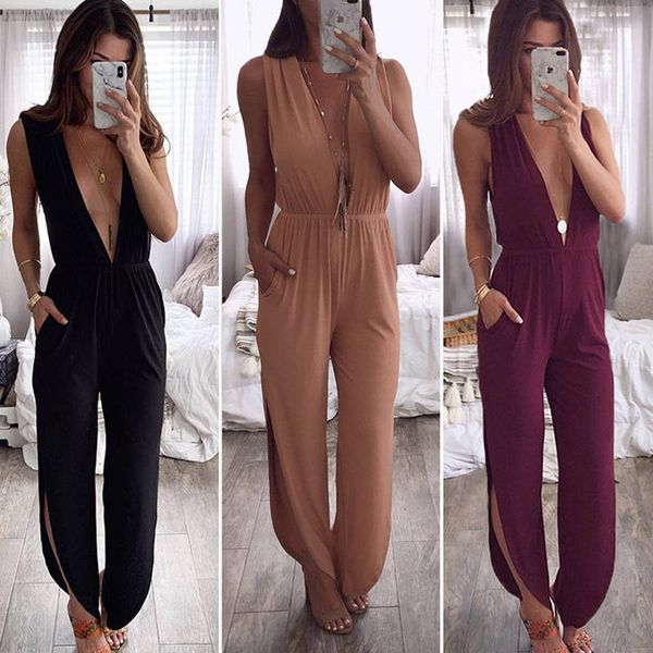 female solid jumpsuits deep v-neck sleeveless back hollow out romper fashion ladies capris apparel, Black;white
female solid jumpsuits deep v-neck sleeveless back hollow out romper fashion ladies capris apparel, Black;white
