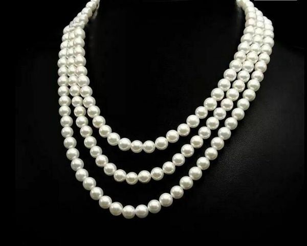 

triple strands 9-10mm south sea round white pearl necklace 18"19"20, Silver