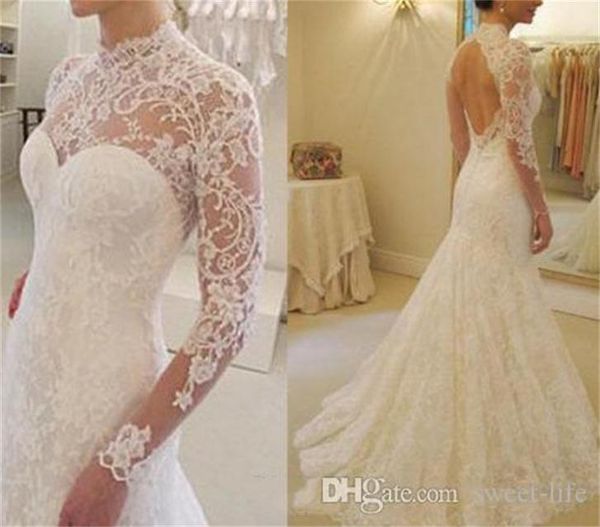 vintage high neck lace 2021 mermaid wedding dresses with illusion long lace sleeves keyhole back wedding dress bridal gowns, White
vintage high neck lace 2021 mermaid wedding dresses with illusion long lace sleeves keyhole back wedding dress bridal gowns, White